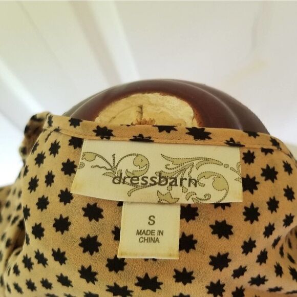 Dressbarn Stud Roll Sleeve Blouse Tan Black - Picture 5 of 8